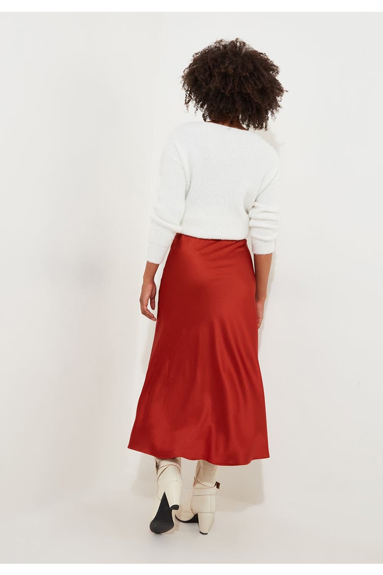 Fluted Satin Midi Skirt, Alternate, color, COPPER RED