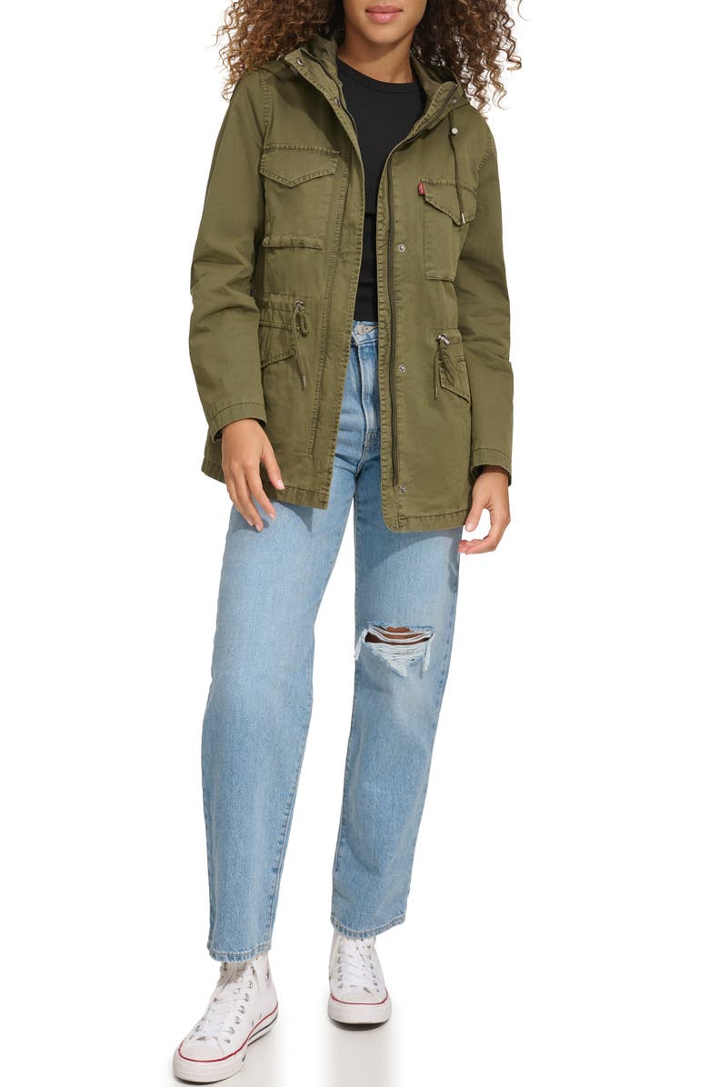 Military Four-Pocket Zip Hooded Jacket