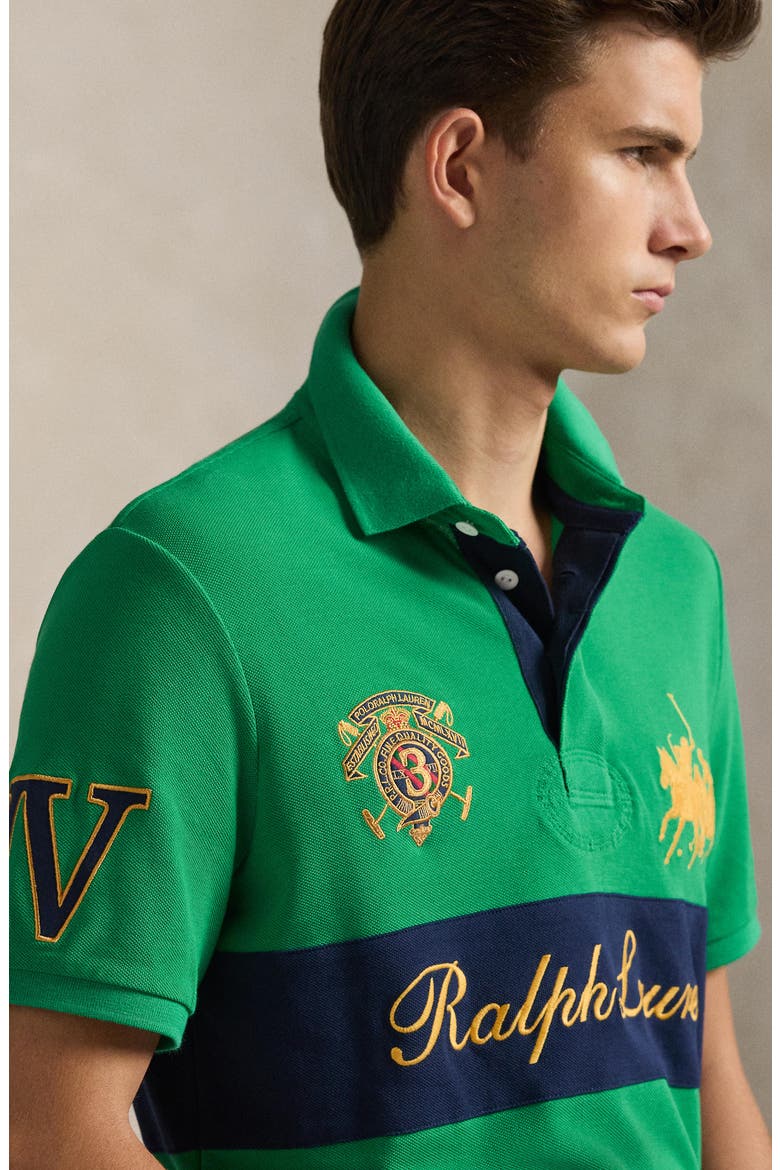Classic Fit Crest Cotton Graphic Polo, Alternate, color, STAFFORD GREEN/ NEWPORT NAVY