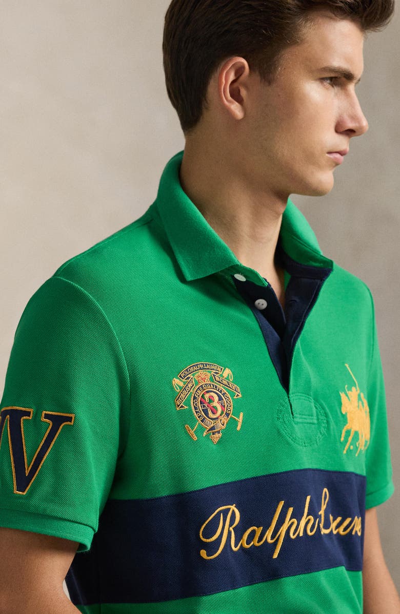 Polo Ralph Lauren Classic Fit Crest Cotton Graphic Polo, Alternate, color, Stafford Green/ Newport Navy