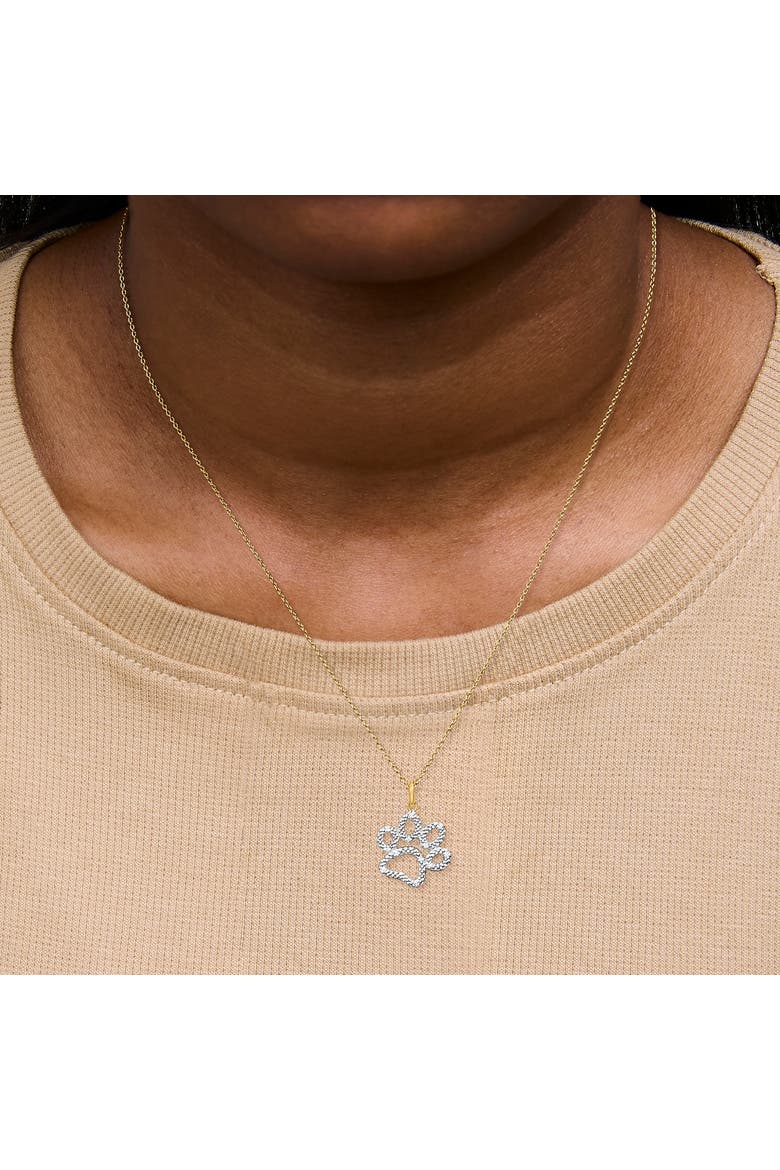 Gold Vermeil Diamond Accent Pet Paw Pendant Necklace, Alternate, color, Silver