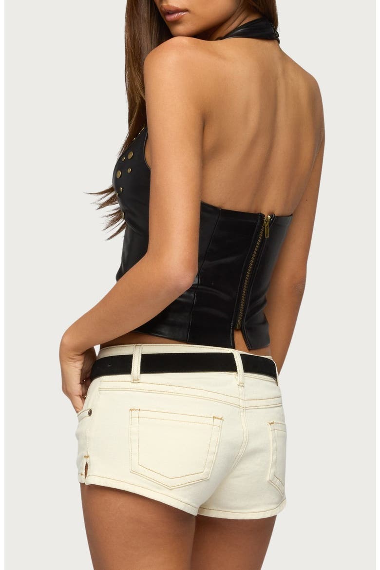 Panya Studded Faux Leather Halter Top, Alternate, color, BLACK