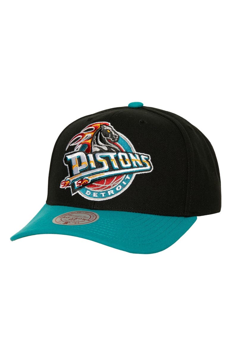 Mitchell & Ness Men's Mitchell & Ness Black/Teal Detroit Pistons Soul XL Logo Pro Crown Snapback Hat, Main, color, 