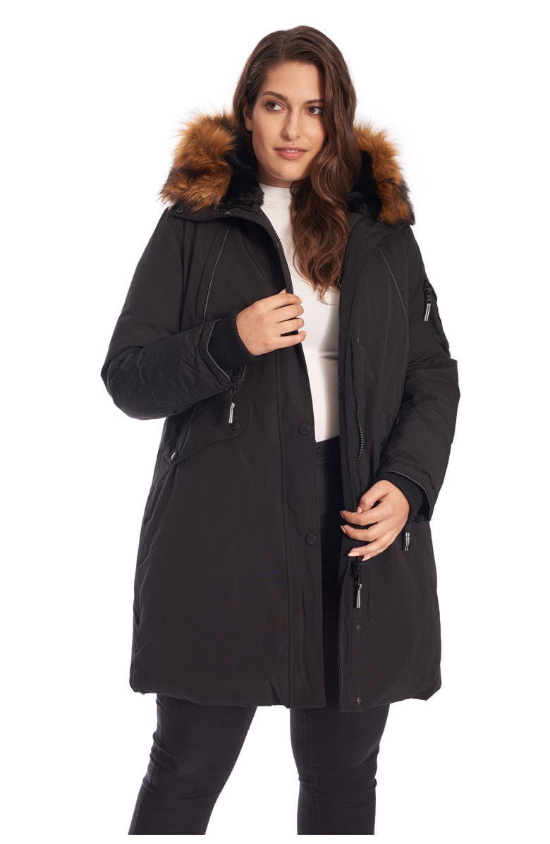 Alpine North LAURENTIAN PLUS SIZE - Vegan Down Long Parka Winter with Faux Fur Hood, Alternate, color, Black