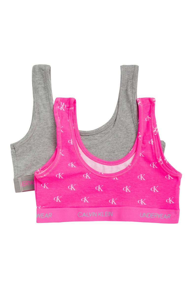Kids' Assorted 2-Pack Stretch Cotton Bralettes, Alternate, color, HEATHER GREY/CK PRINT SUGAR PLUM