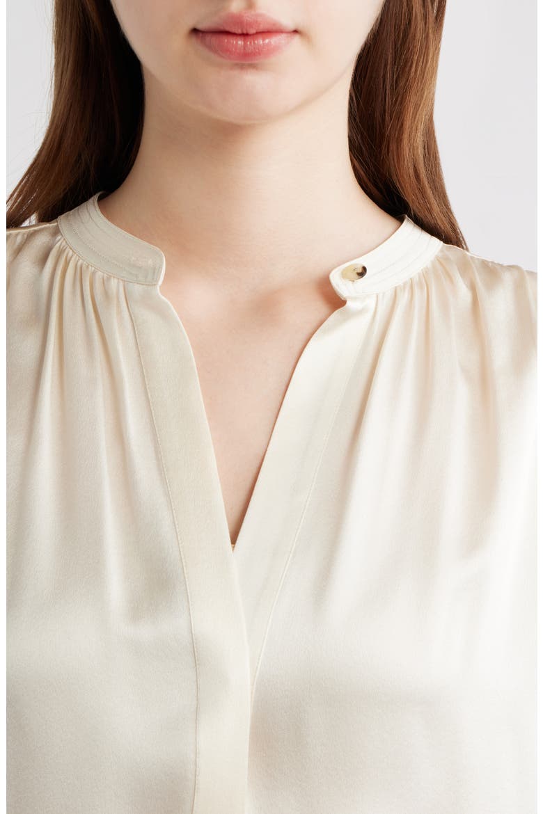 Shirred Detail Silk Top, Alternate, color, CREME