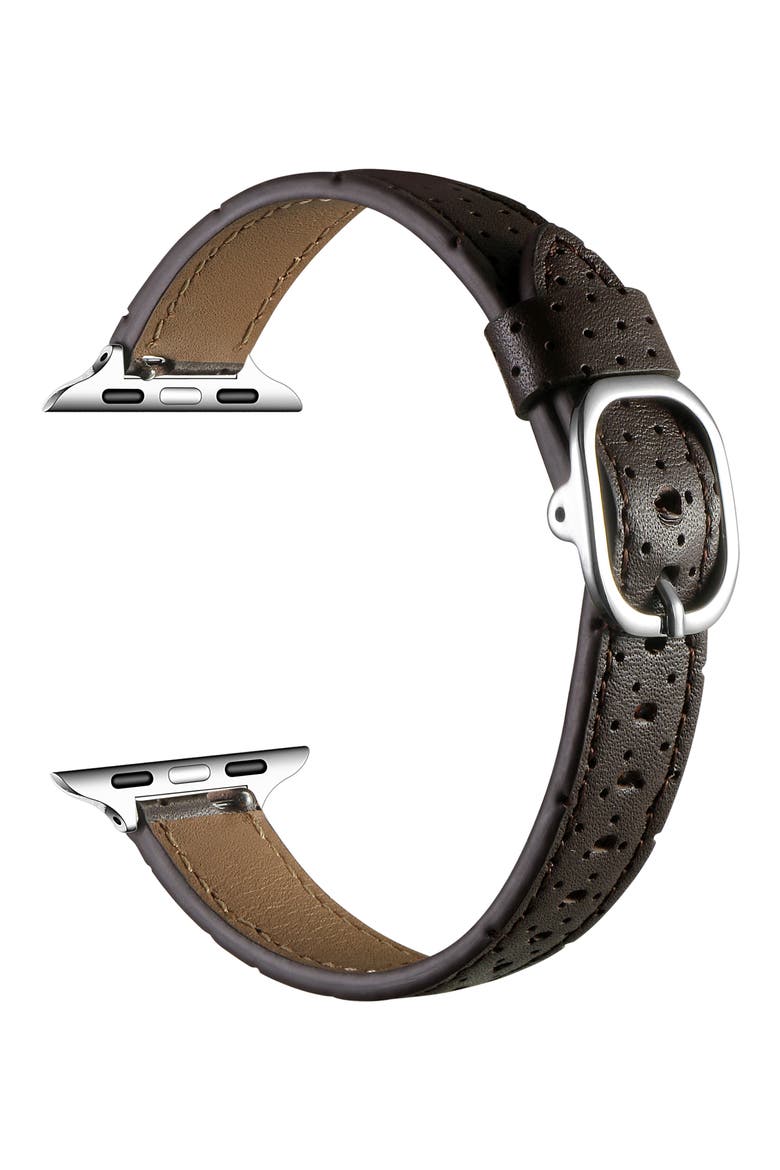 Carmen Perforated Leather Apple Watch® Watchband, Alternate, color, CHOCOLATE