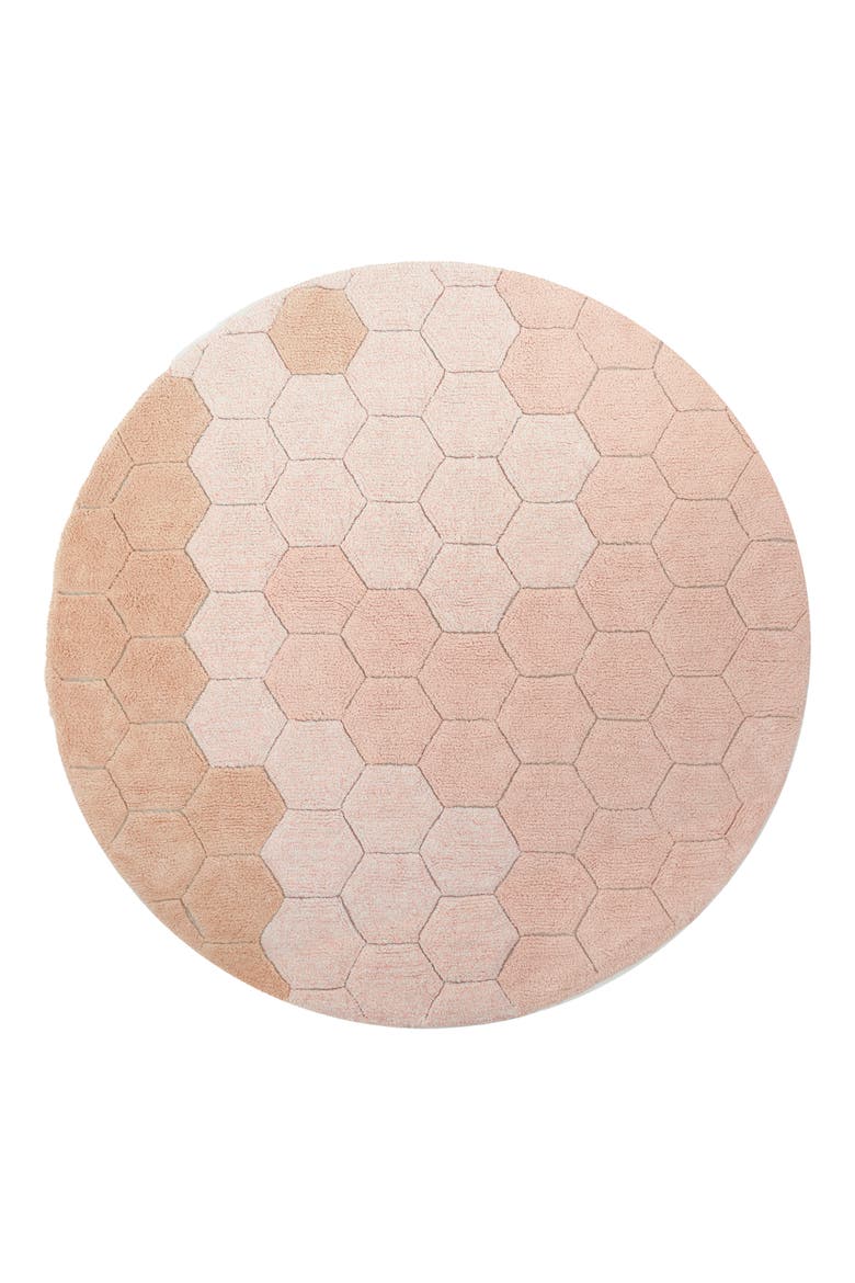 Honeycomb Washable Cotton Blend Round Rug, Main, color, ROSE