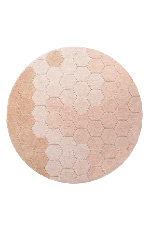 Honeycomb Washable Cotton Blend Round Rug