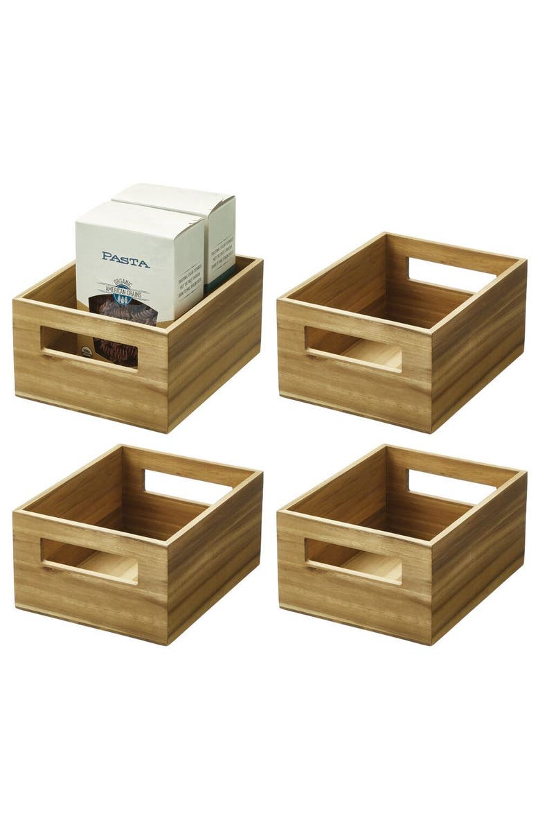 iDesign Acacia Wood Pantry Storage Bin with Handles, Main, color, Natural 4 Pack