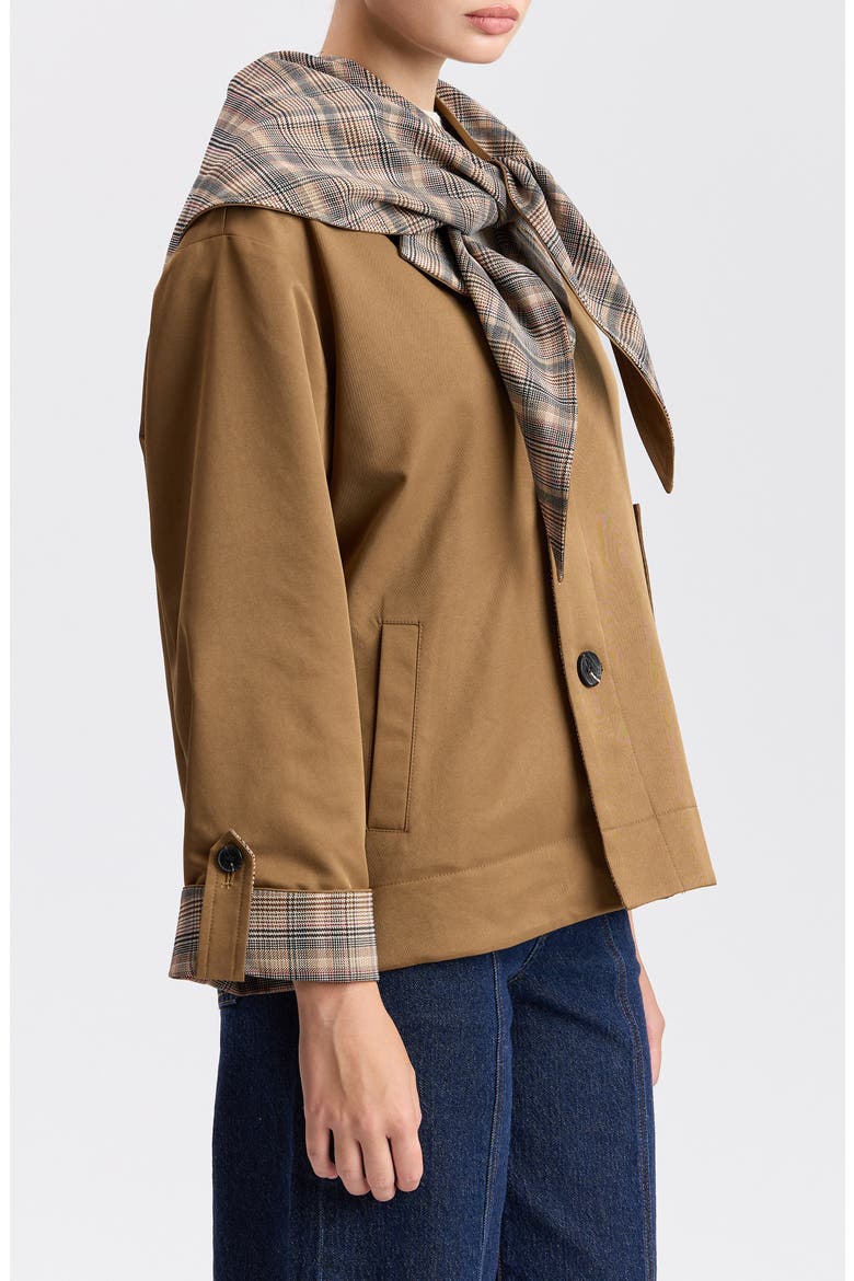 Reversible Water Resistant Barn Jacket with Scarf, Alternate, color, DARK KHAKI MULTI