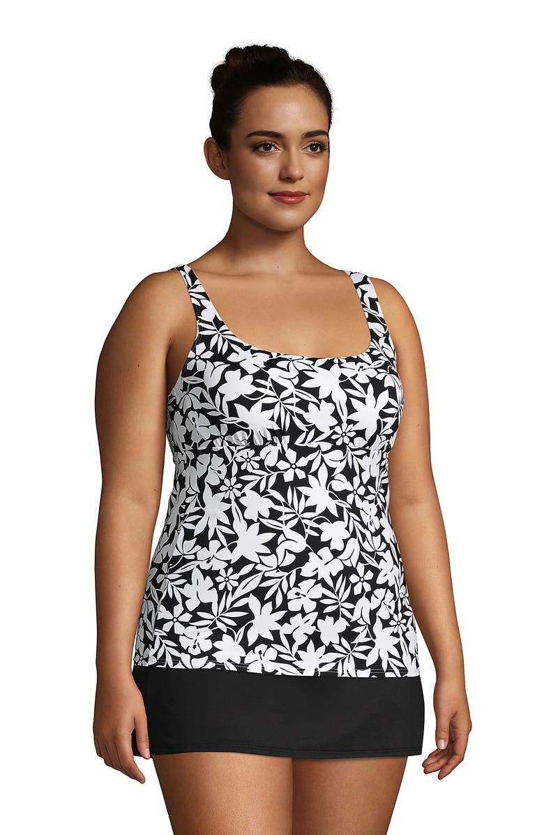 Lands' End Mastectomy Chlorine Resistant Square Neck Tankini Top Swimsuit Adjustable Straps, Alternate, color,