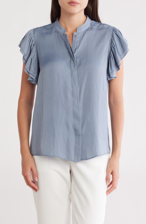 Ruffle Sleeve Button-Up Shirt
