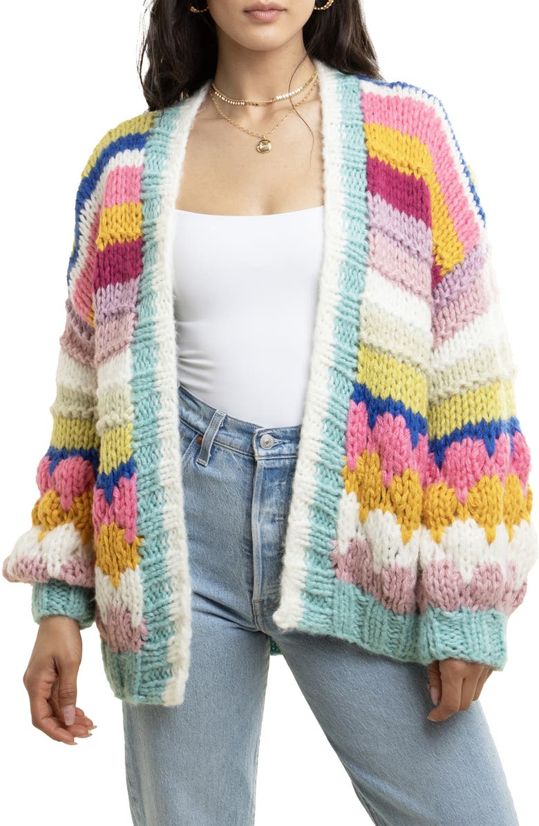 SAACHI Rainbow Bubble Cardigan, Main, color, Pink Multi