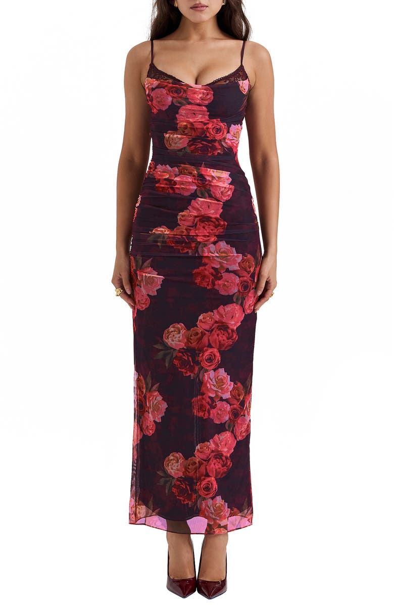 HOUSE OF CB Nalini Mesh Corset Cocktail Dress, Main, color, Flower Print