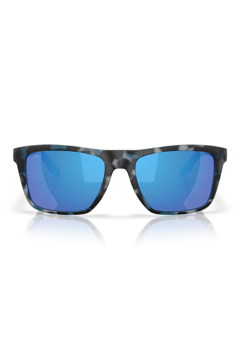 Mainsail 55mm Mirrored Polarized Rectangular Sunglasses, Main, color, DEEP WATER CAMO / BLUE