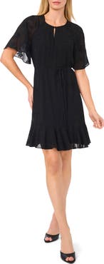 CeCe Flutter Sleeve Tie Waist Dress