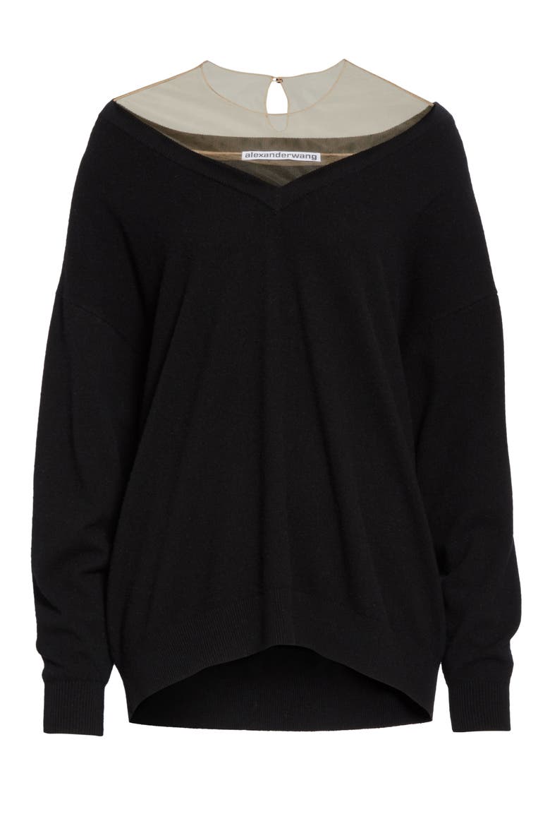 Illusion Neck Sweater, Alternate, color, BLACK