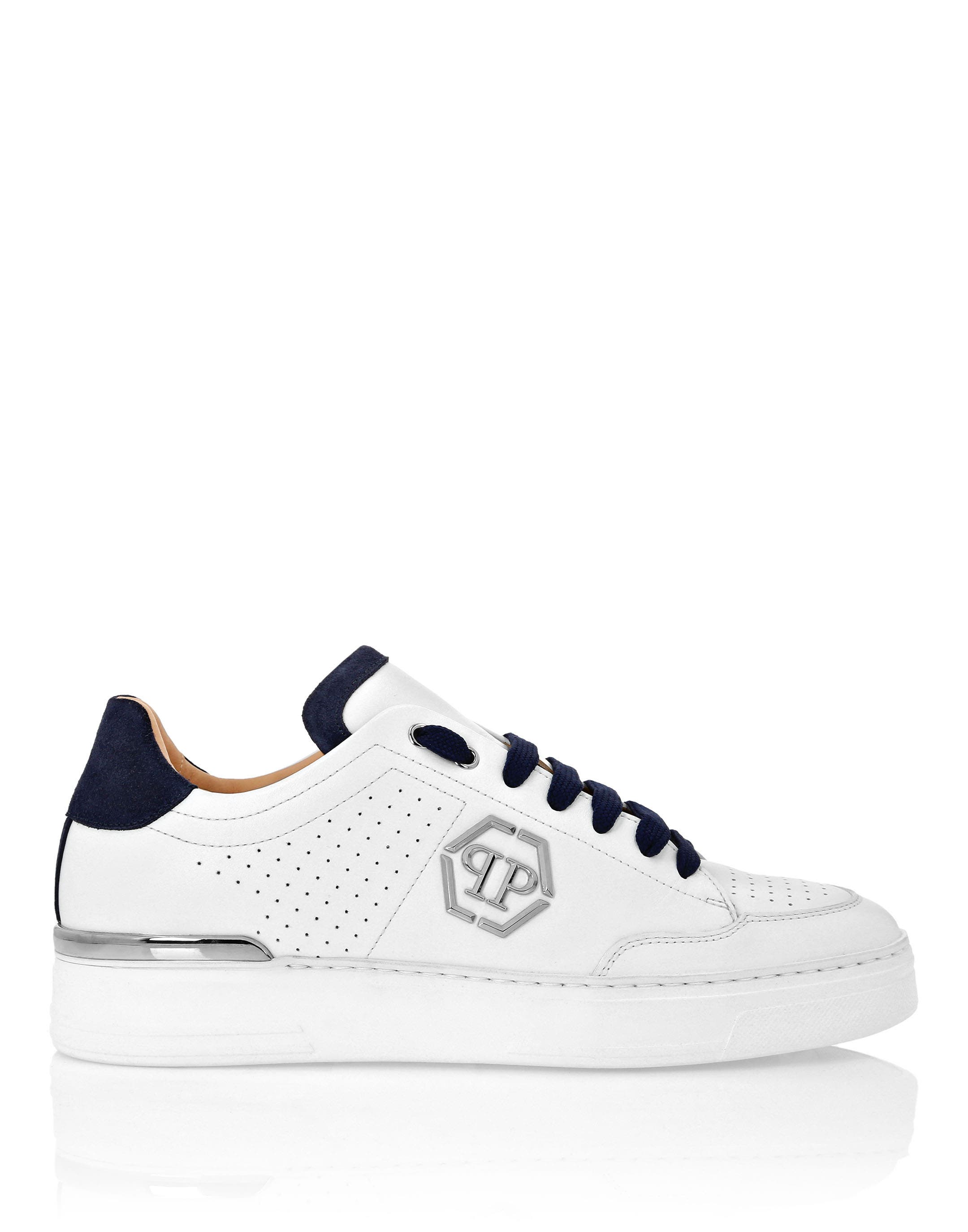 Mix Leather Lo-Top Sneakers Unisex, Alternate, color, white/darkblue