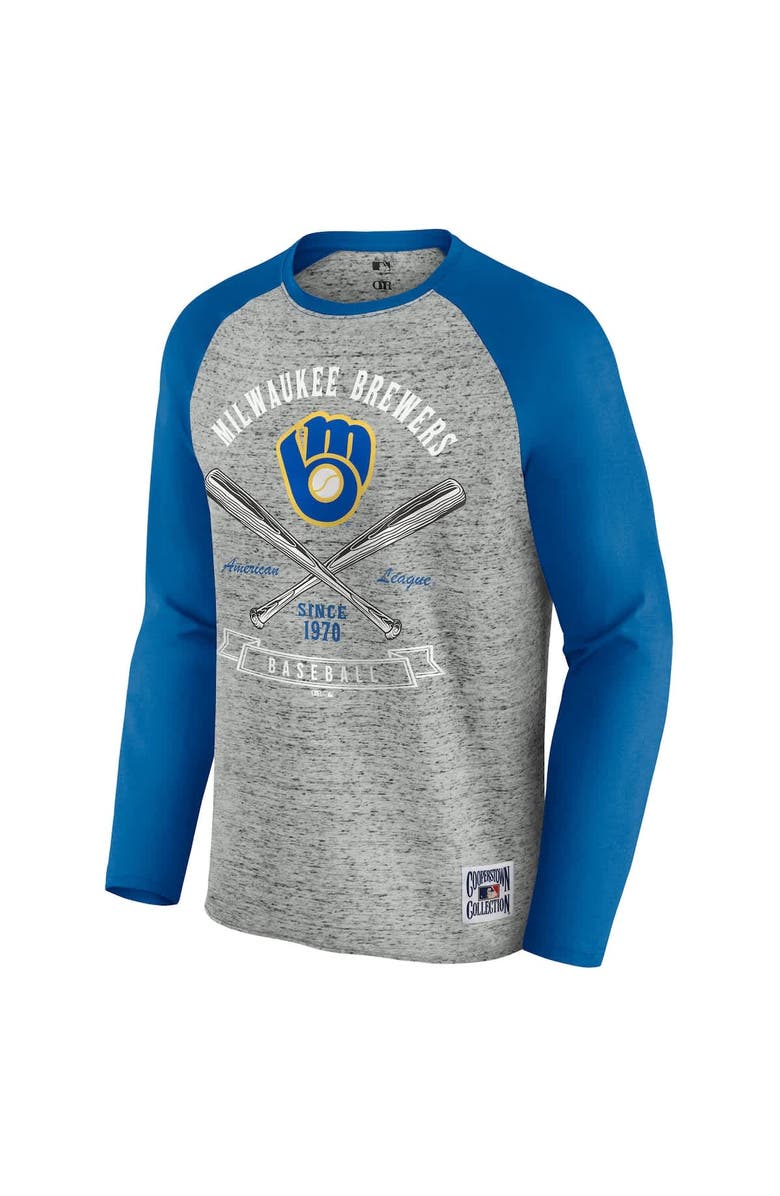 Darius Rucker Collection by Fanatics Men's Darius Rucker Collection by Fanatics  Heather Gray Milwaukee Brewers Raw Edge Raglan Long Sleeve Baseball T-Shirt, Alternate, color, 