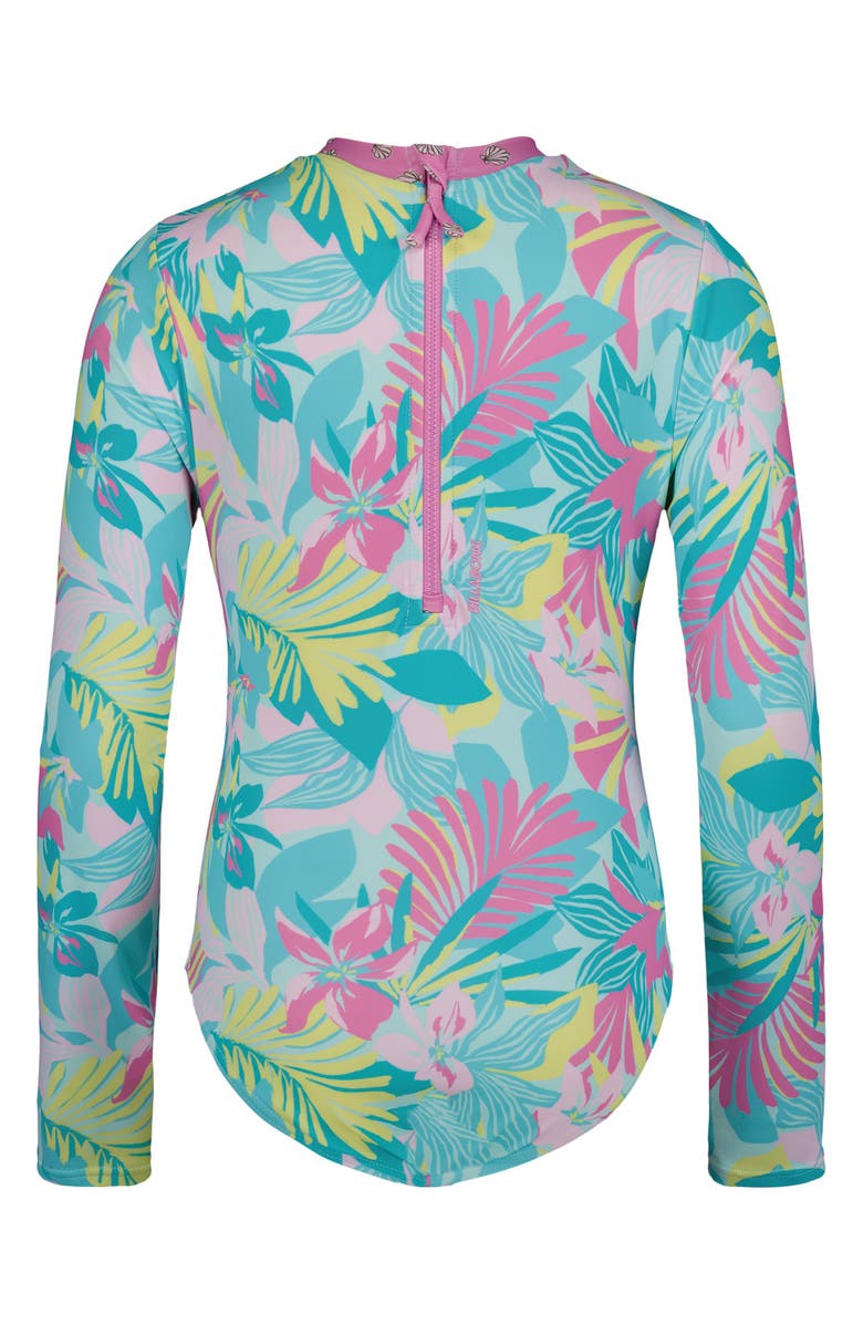 Billabong Kids' Des Tropics Long Sleeve One-Piece Rashguard Swimsuit, Alternate, color, Mint
