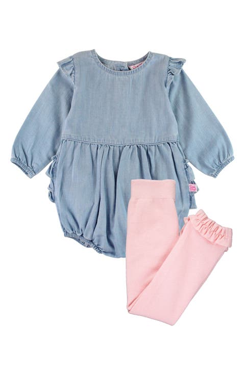 Ruffle Denim Bubble Romper & Tights Set (Baby)