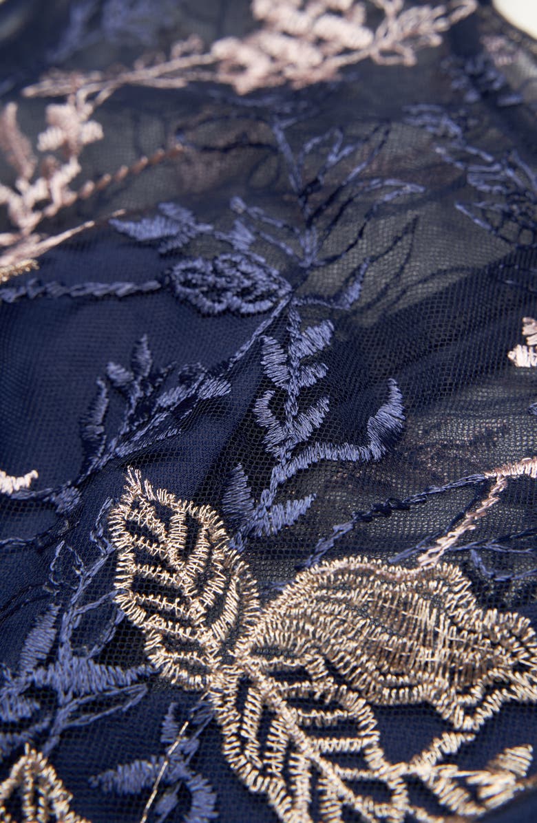 JS Collections Brynn Floral Embroidered Mesh Dress, Alternate, color, Navy/ Blush