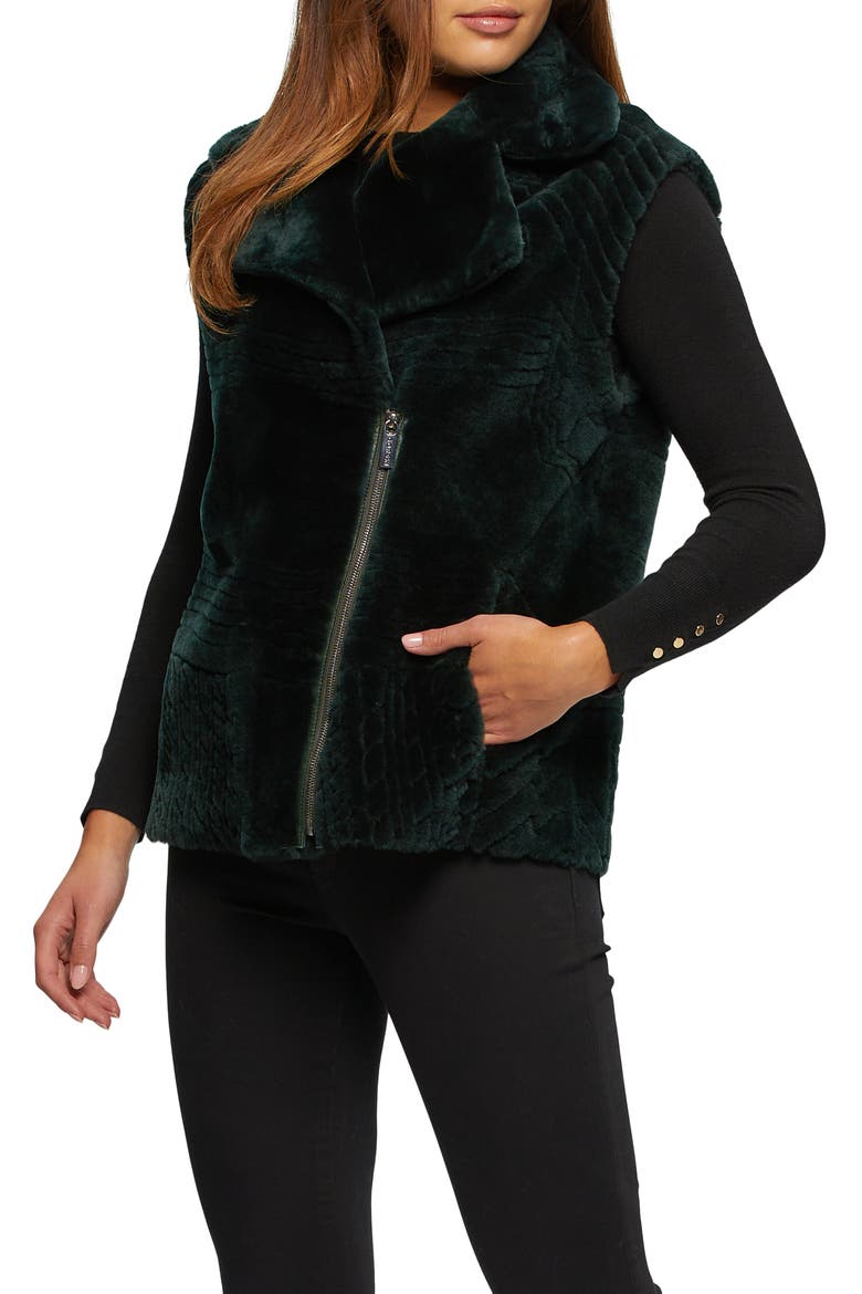 Genuine Shearling Zip Vest With Grooved Pattern, Alternate, color, EMERALD