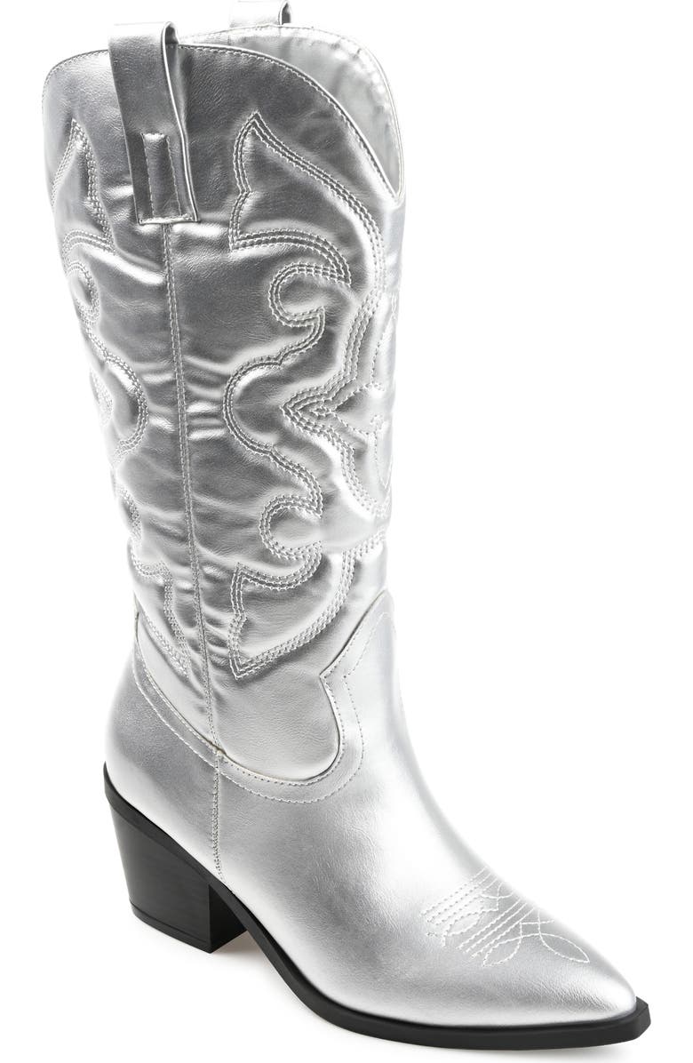 Journee Collection Chantry Western Boot, Main, color, Silver