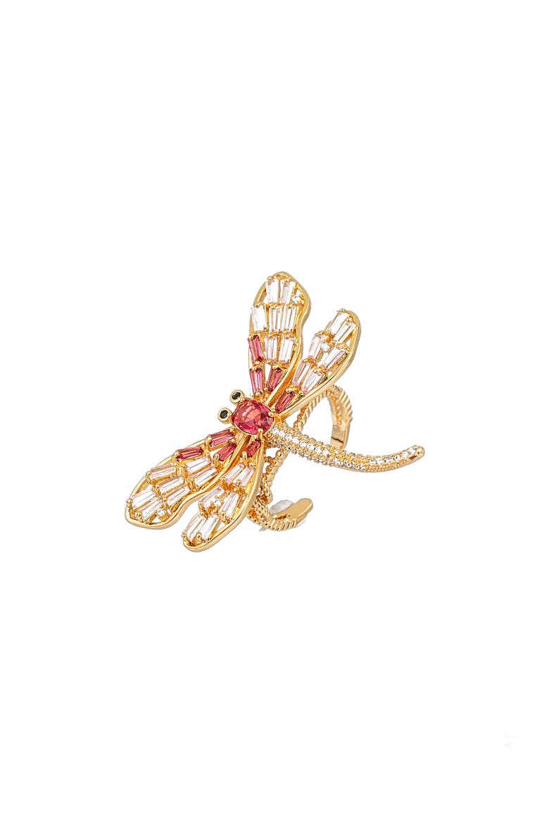 Dragonfly Cubic Zirconia Adjustable Ring, Main, color, GOLD