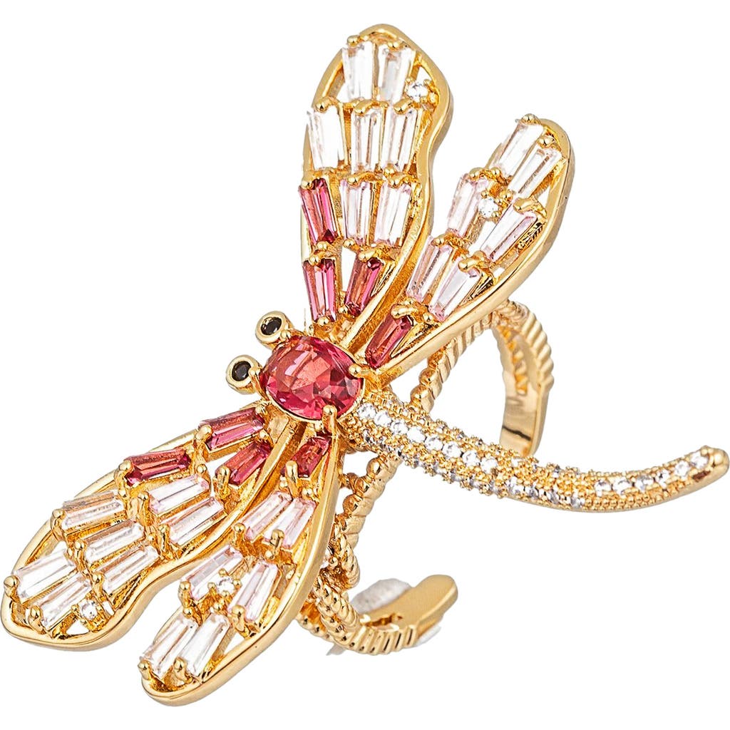 Eye Candy Los Angeles Dragonfly Cubic Zirconia Adjustable Ring In Gold