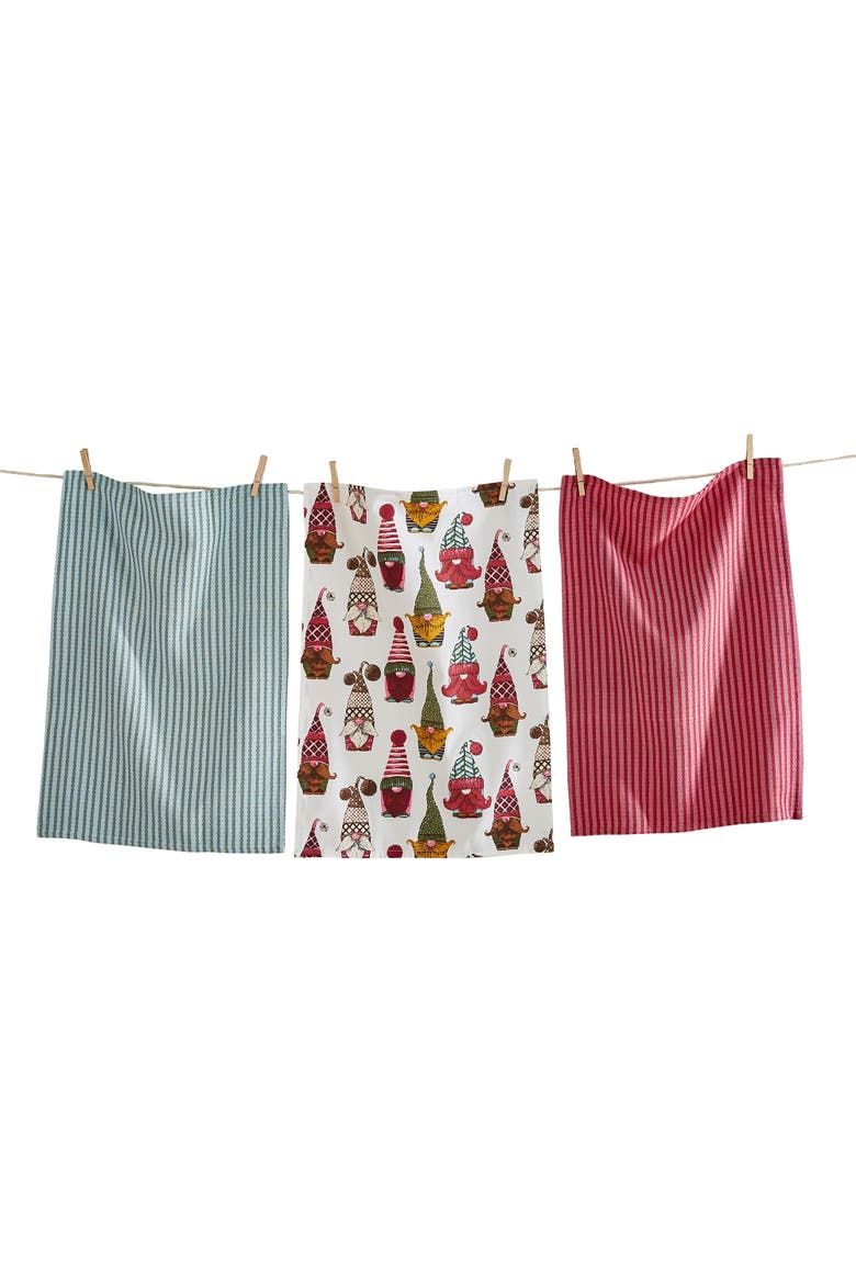 Hanging With My Gnomies Kitchen Towels Set of Three Multicolor, Main, color, Red