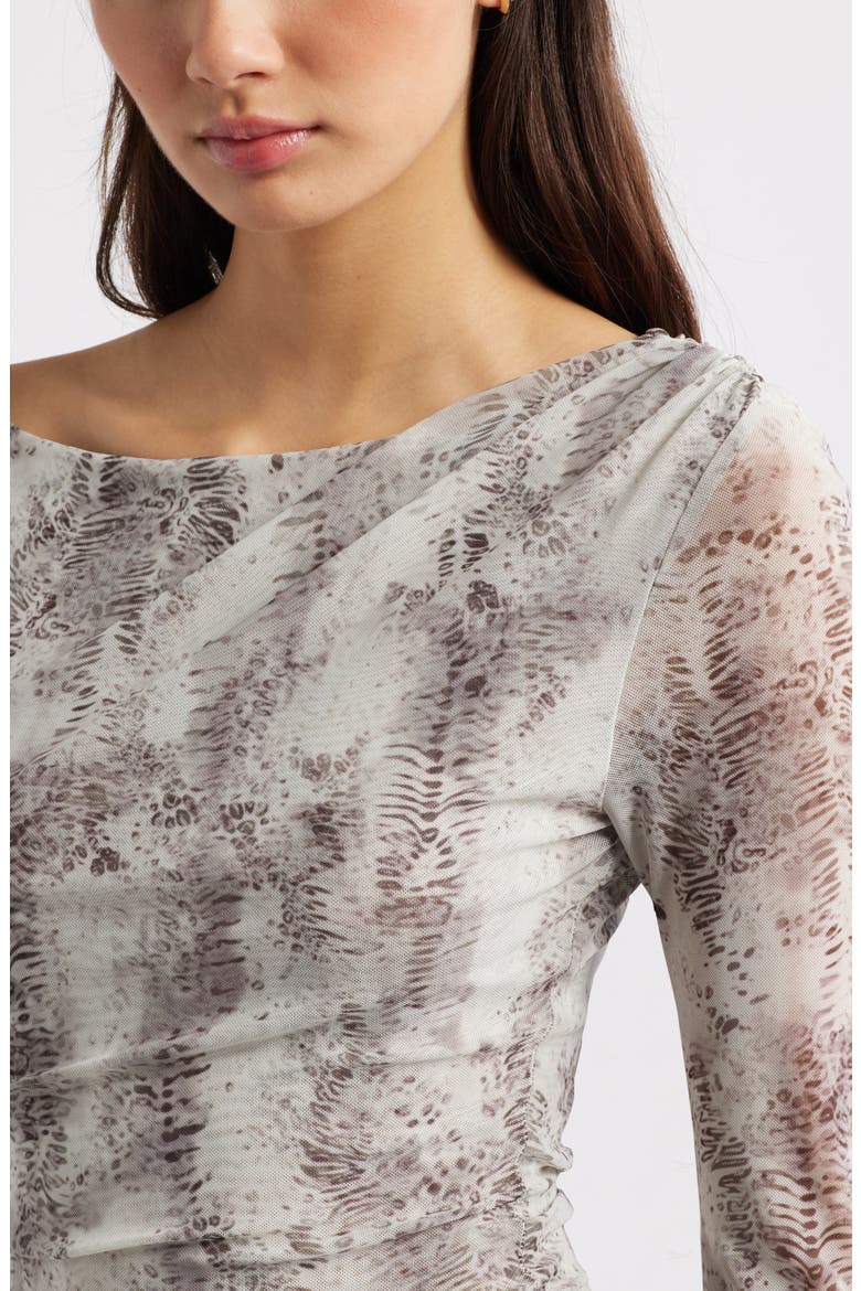 Mesh Bell Sleeve Top, Alternate, color, GREY- BROWN SPOTTED ABSTRACT