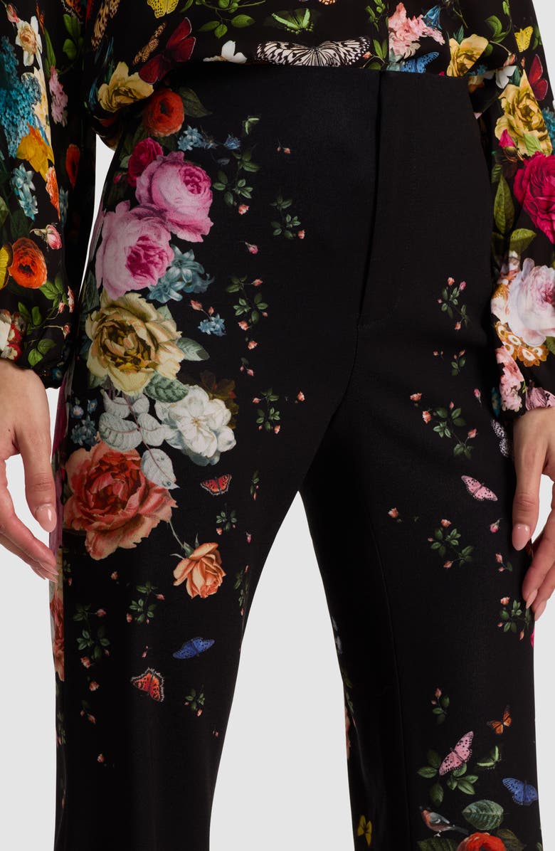Alice + Olivia Teeny Floral Fit & Flare Bootcut Pants, Alternate, color, Solar Strength Black
