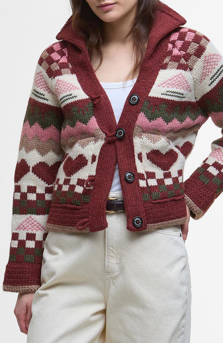 Barbour Ruby Wool Blend Shawl Collar Cardigan, Main, color, Burgundy Multi