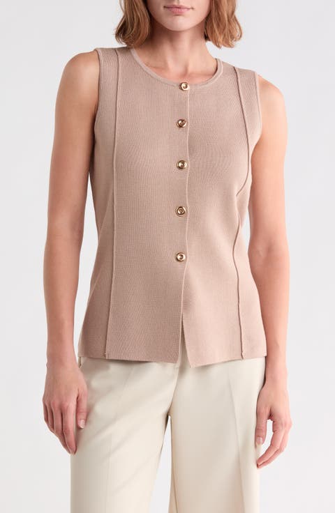 Button Front Sleeveless Vest