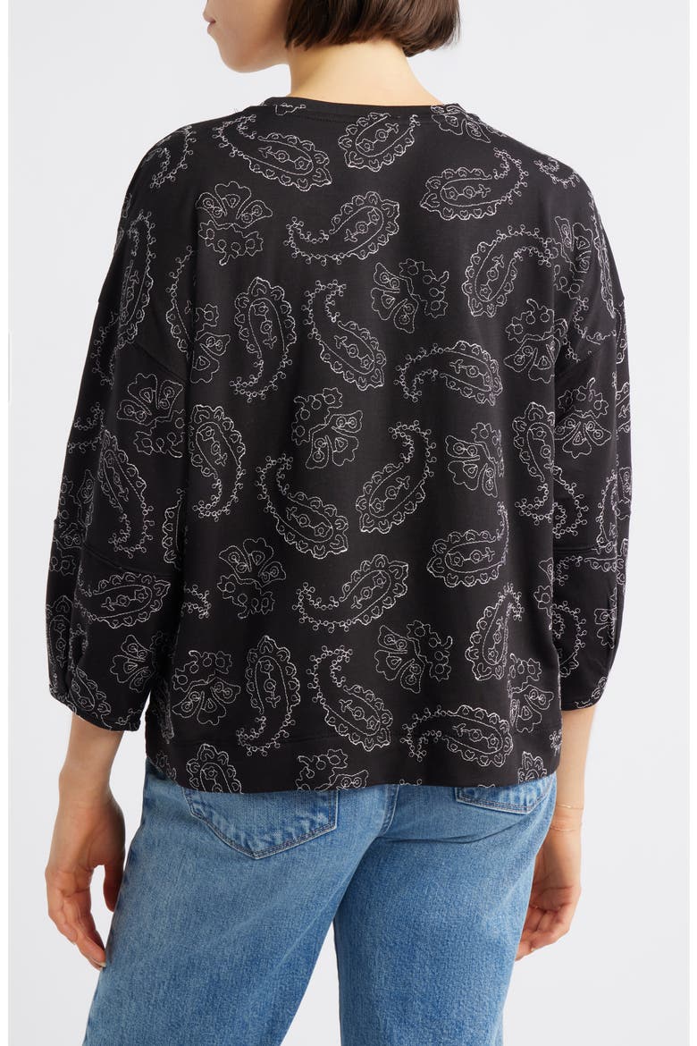 Embroidered Puff Sleeve Top, Alternate, color, WHITE PAISLEY QUILT