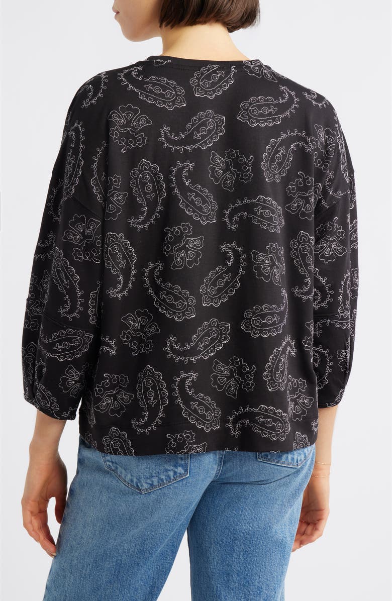 Bobeau Embroidered Puff Sleeve Top, Alternate, color, White Paisley Quilt