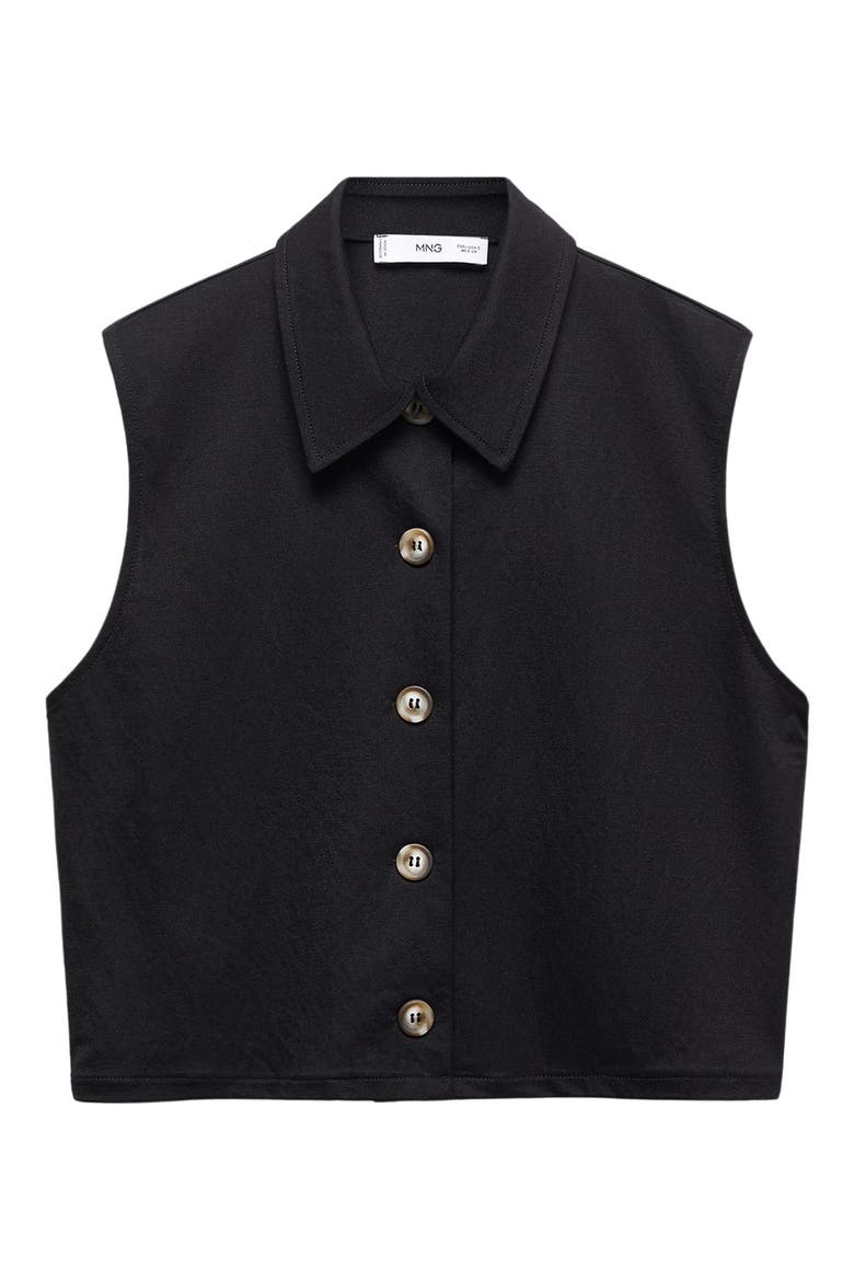 Crop Sleeveless Button-Up Shirt, Main, color, BLACK