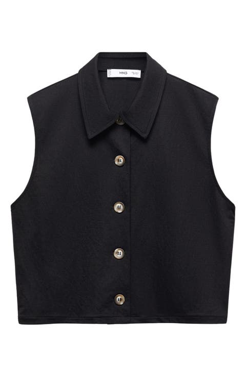 Crop Sleeveless Button-Up Shirt