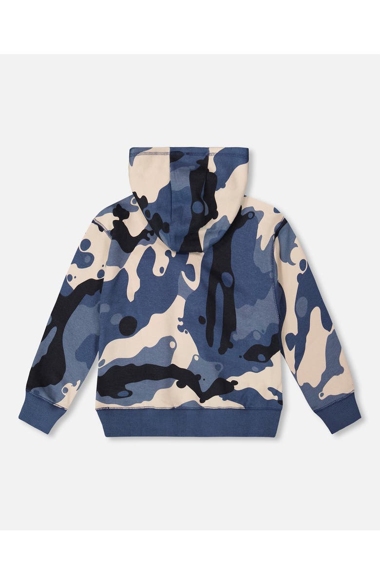 Deux par Deux Hooded Fleece Sweatshirt with Crossbody Bag, Alternate, color, Blue Camouflage
