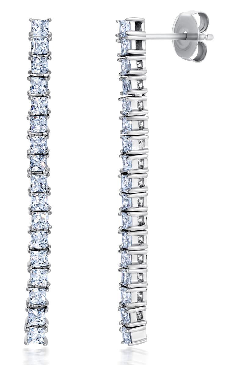 Crislu Cubic Zirconia Linear Drop Earrings, Main, color, Platinum