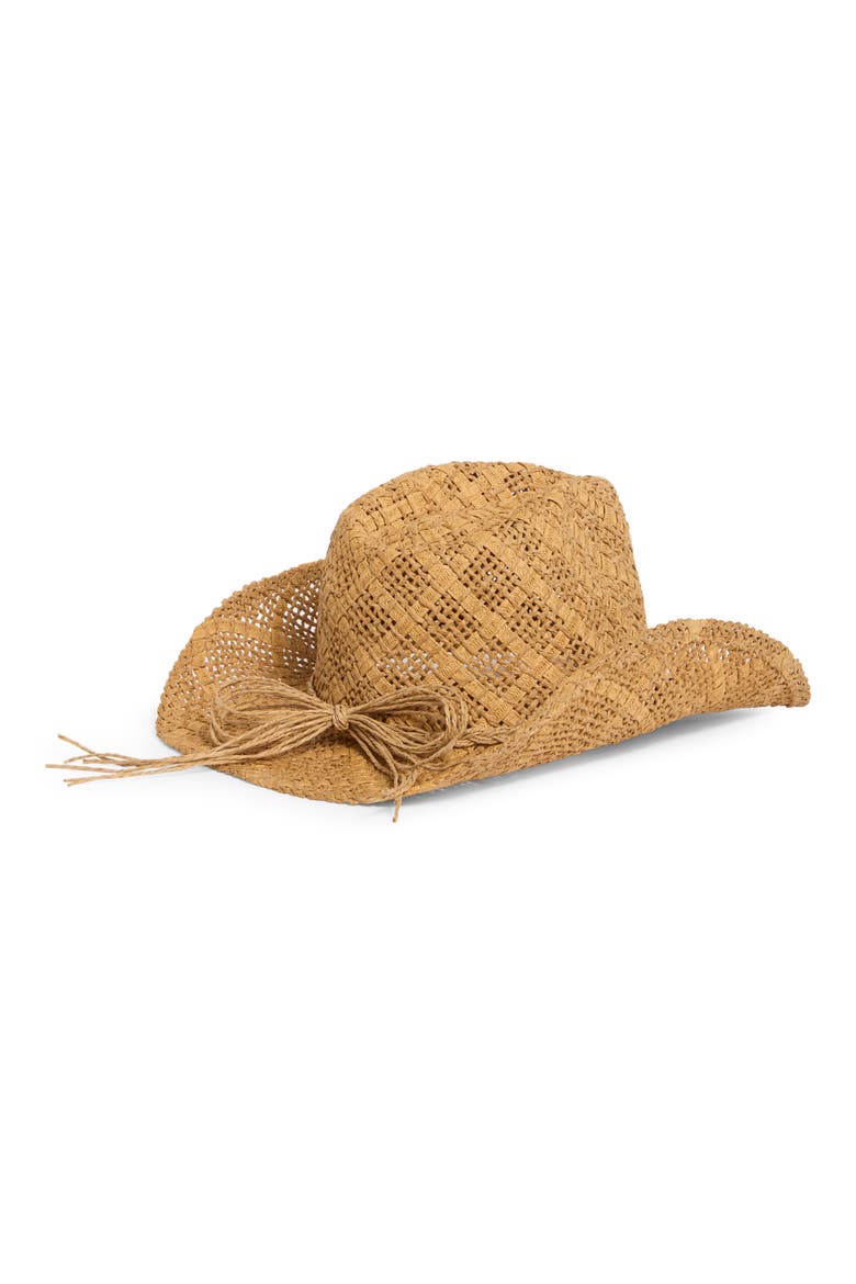 Cross Weave Shell Trim Straw Cowboy Hat, Alternate, color, DARK NATURAL