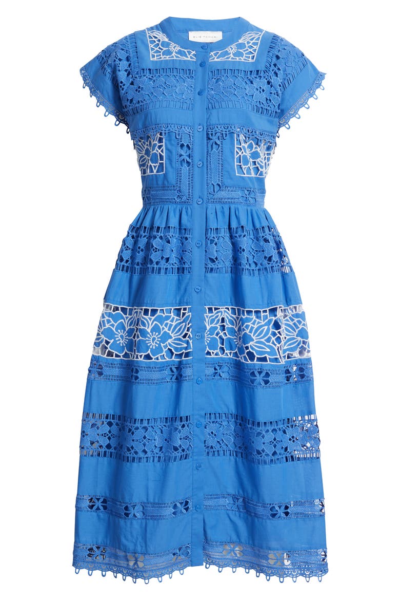 The Ava Eyelet Midi Dress, Alternate, color, SEAPORT BLUE