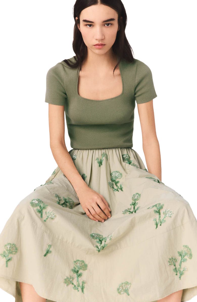 maje Embroidered technical skirt, Alternate, color, Beige