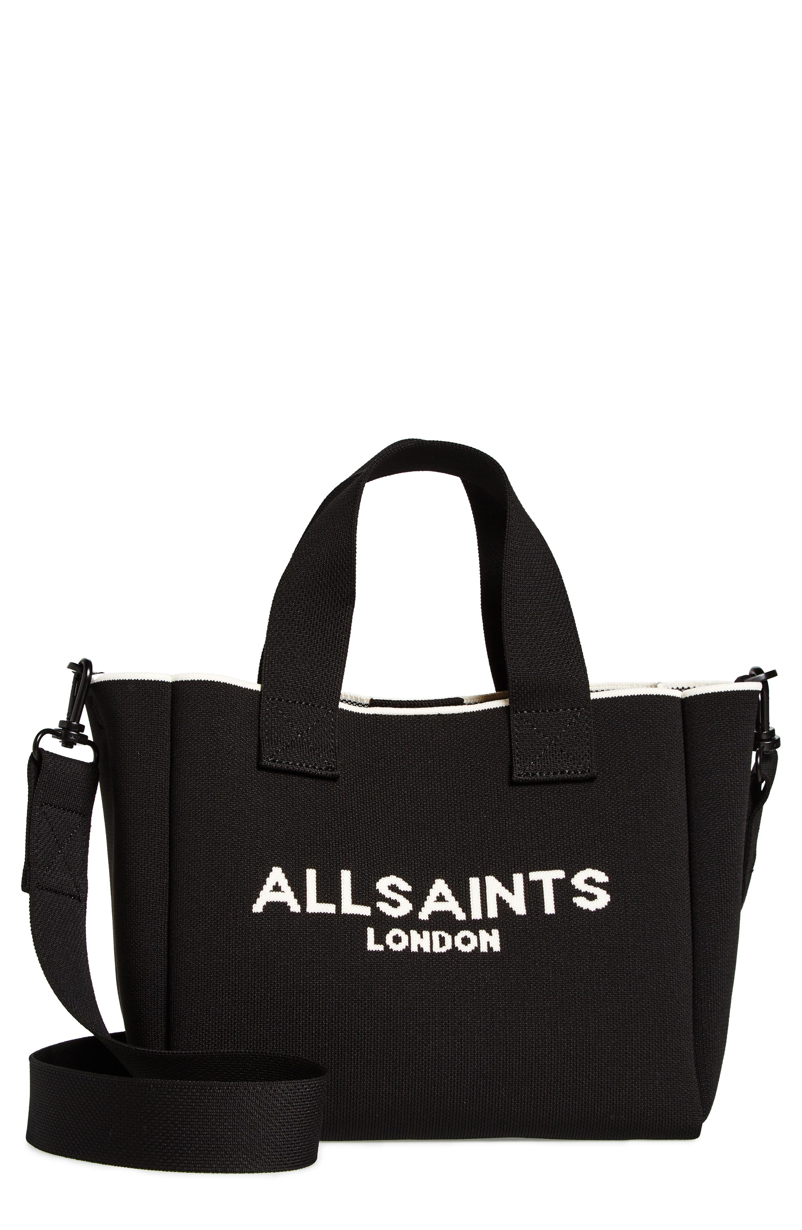 AllSaints Mini Izzy Recycled Polyester Tote, Main, color, Black