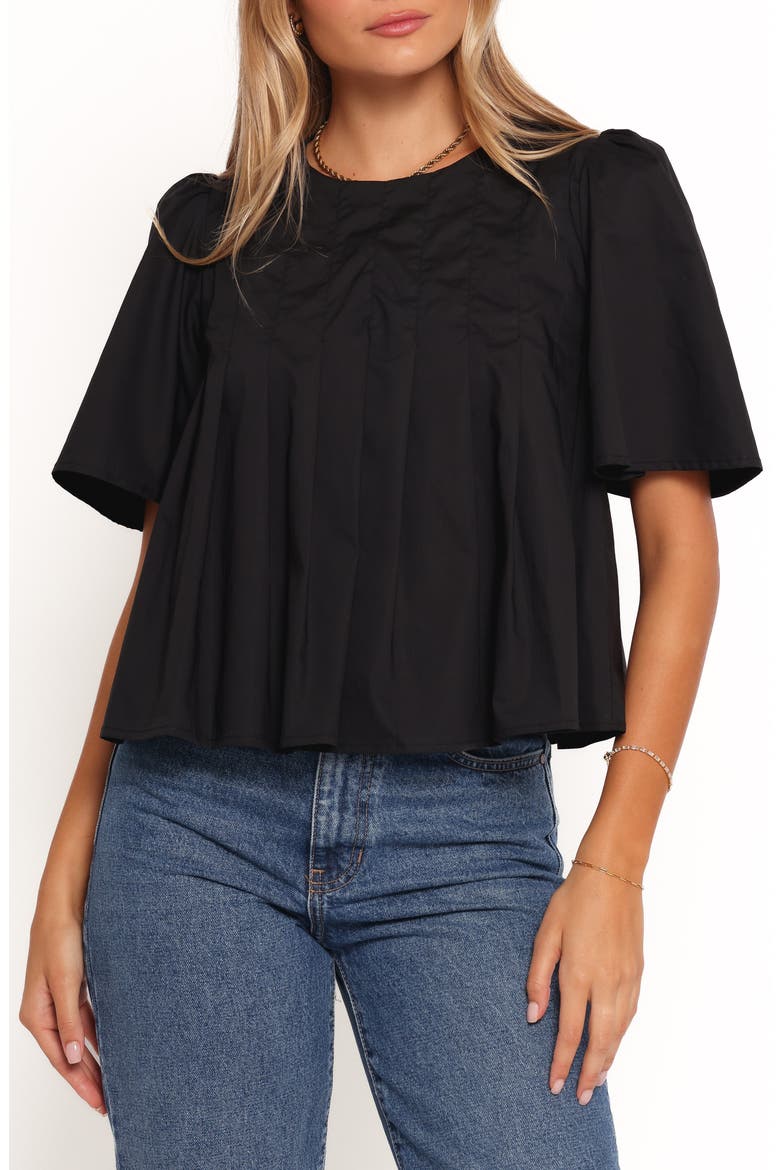 Geneva Pleated Cotton Top, Main, color, BLACK