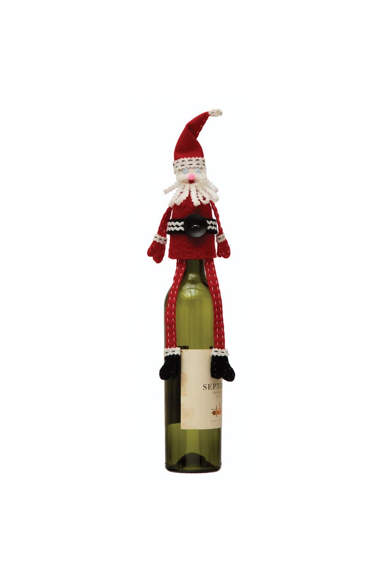 Fabric & Wool Felt Santa Bottle Topper with Embroidery & Applique, Multicolor, Main, color, Multicolor