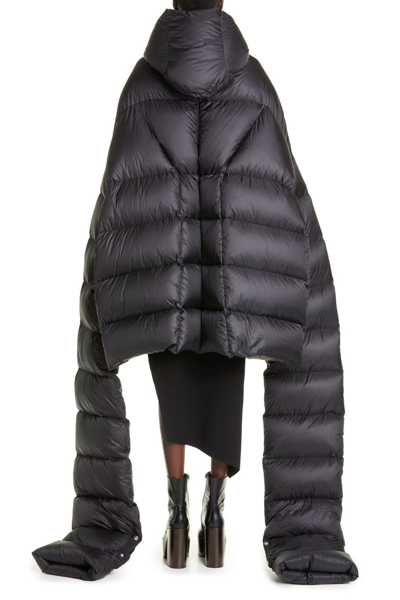 Oversize Down Cape Coat, Alternate, color, BLACK
