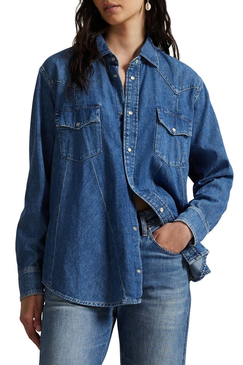 Polo Ralph Lauren Denim Trapeze Western Shirt (Women) | Nordstrom